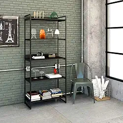 Estante Multiuso 5 Prateleiras 187x80cm Estilo Industrial, Compace, Kuadra, Preto Ônix/Est.Preta