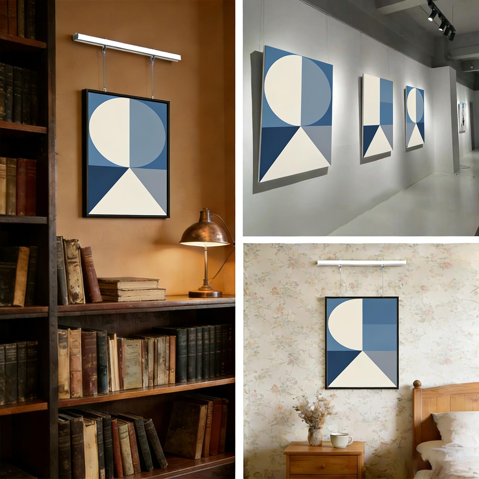 cuelga cuadros Colgación de arte con riel aluminio blanco, ganchos ajustables murales 40" 60" oficina, soporte exposición obras galería(White 60" Rail,3.3'/1m Cord)