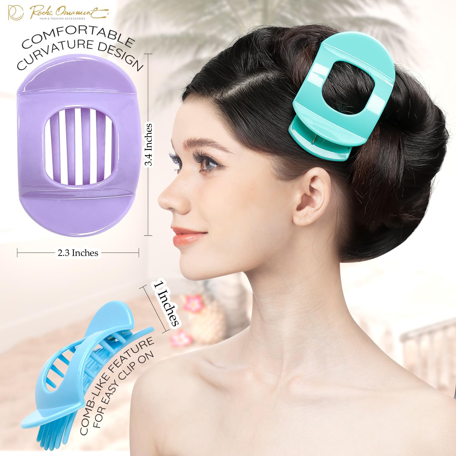 RC ROCHE 6 Pcs Flat Claw Hair Clips for Women Thick Hair French Round Duckbill Square Secure Strong Hold Grip Clamps Barrettes Curved No Slip No Crease Plastic Styling Cute - Image 3