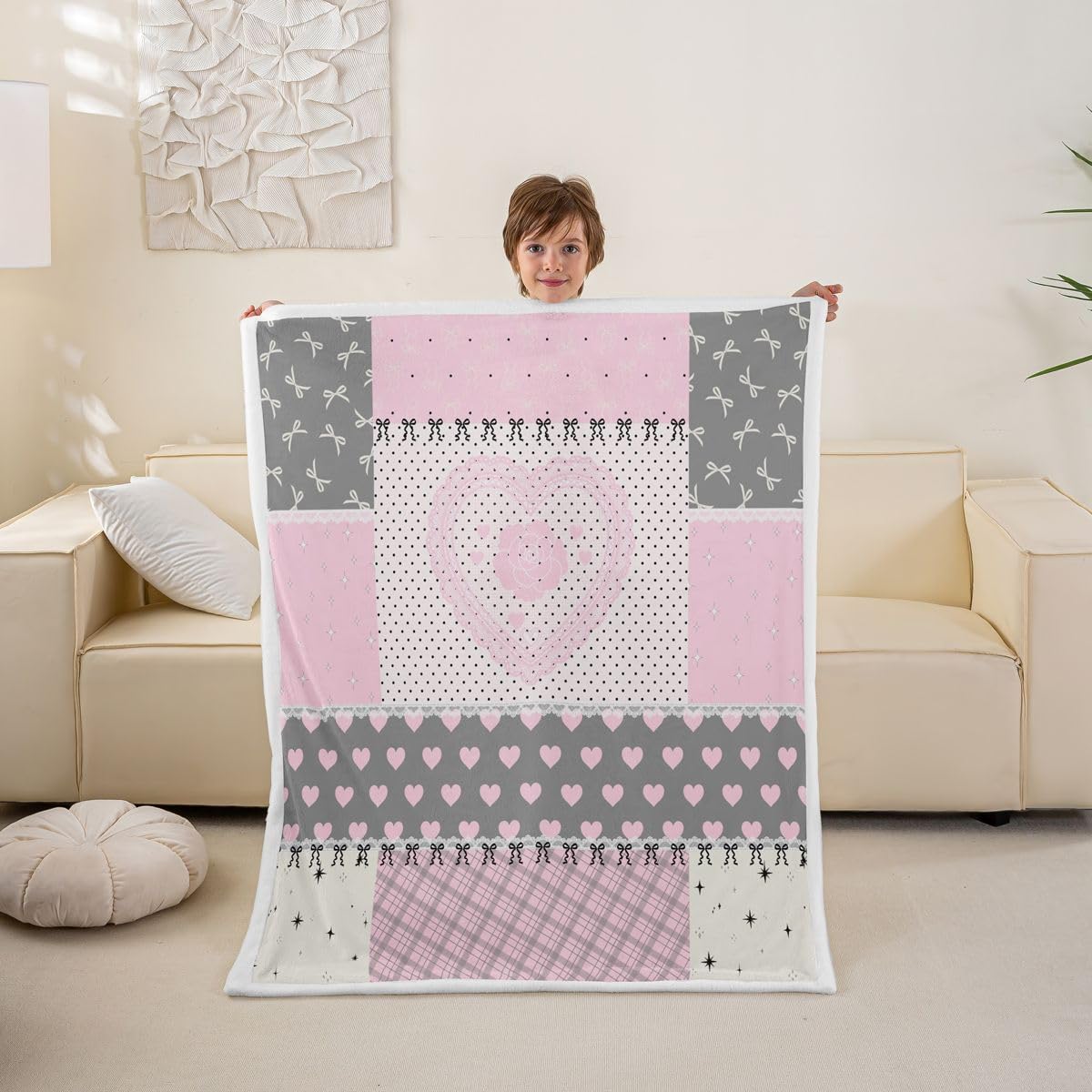 Castle Fairy Patchwork Heart Throw Blankets 50"×60",Kids Girls