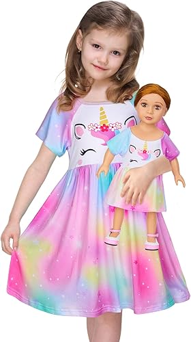 Pijama de unicornio a juego para muñecas y niñas de 18.0in, para niñas y muñecas de 18.0in, regalos de unicornios para niñas