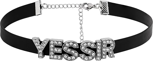 Sacina Yes Sir - Gargantilla gótica punk negra de piel sintética, collar gótico para mujer, Aleación de zinc, acero inoxidable, No es una piedra