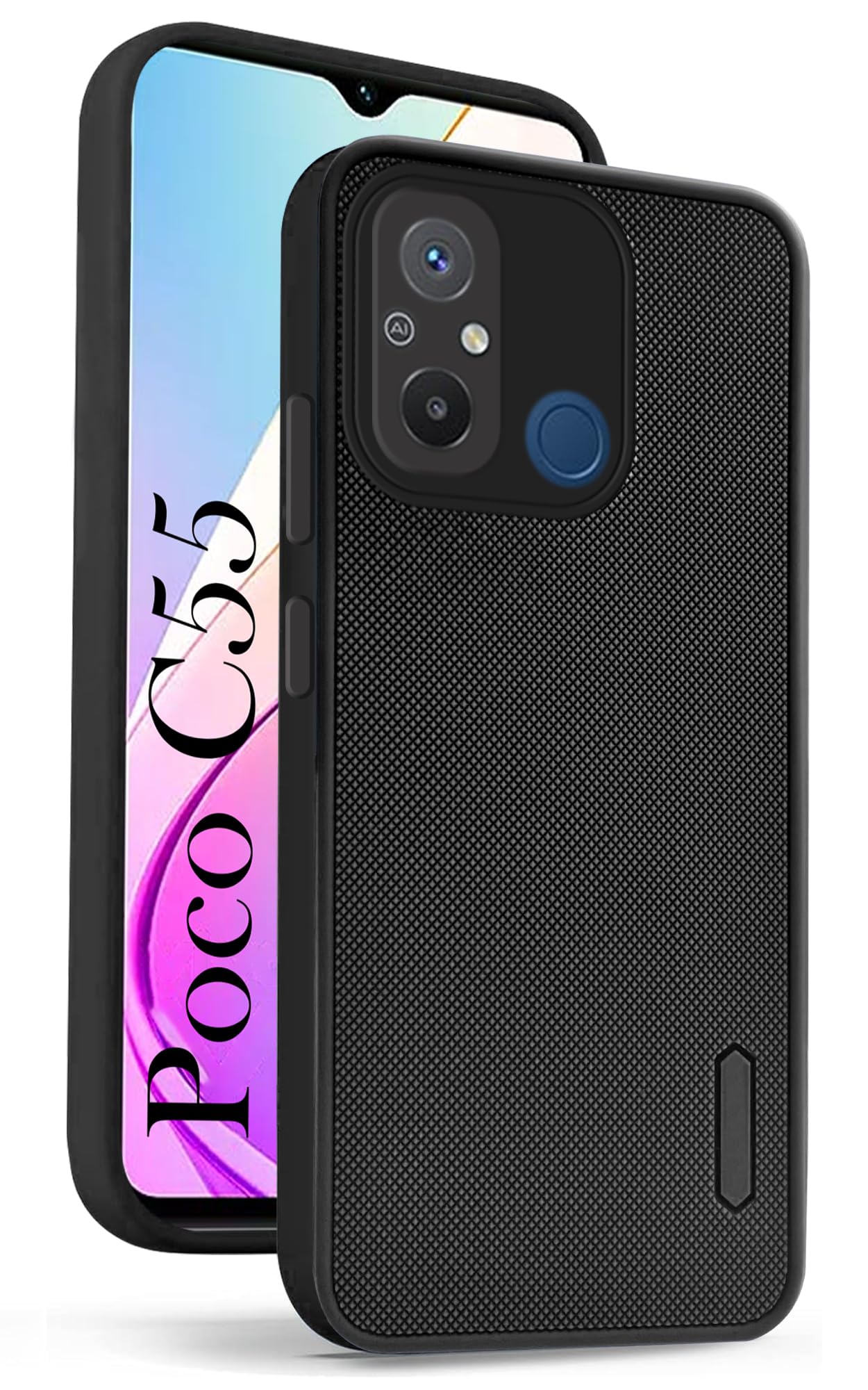 Jkobi Textured Grip Back Cover for Poco C55 (Black) - Image 1