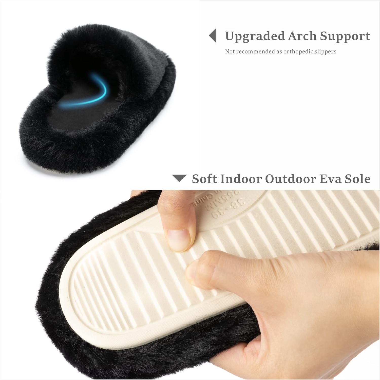 Chantomoo Women's Blue Memory Foam Faux Fur Lined Open Toe Slippers for Women - US 12 - Image 4