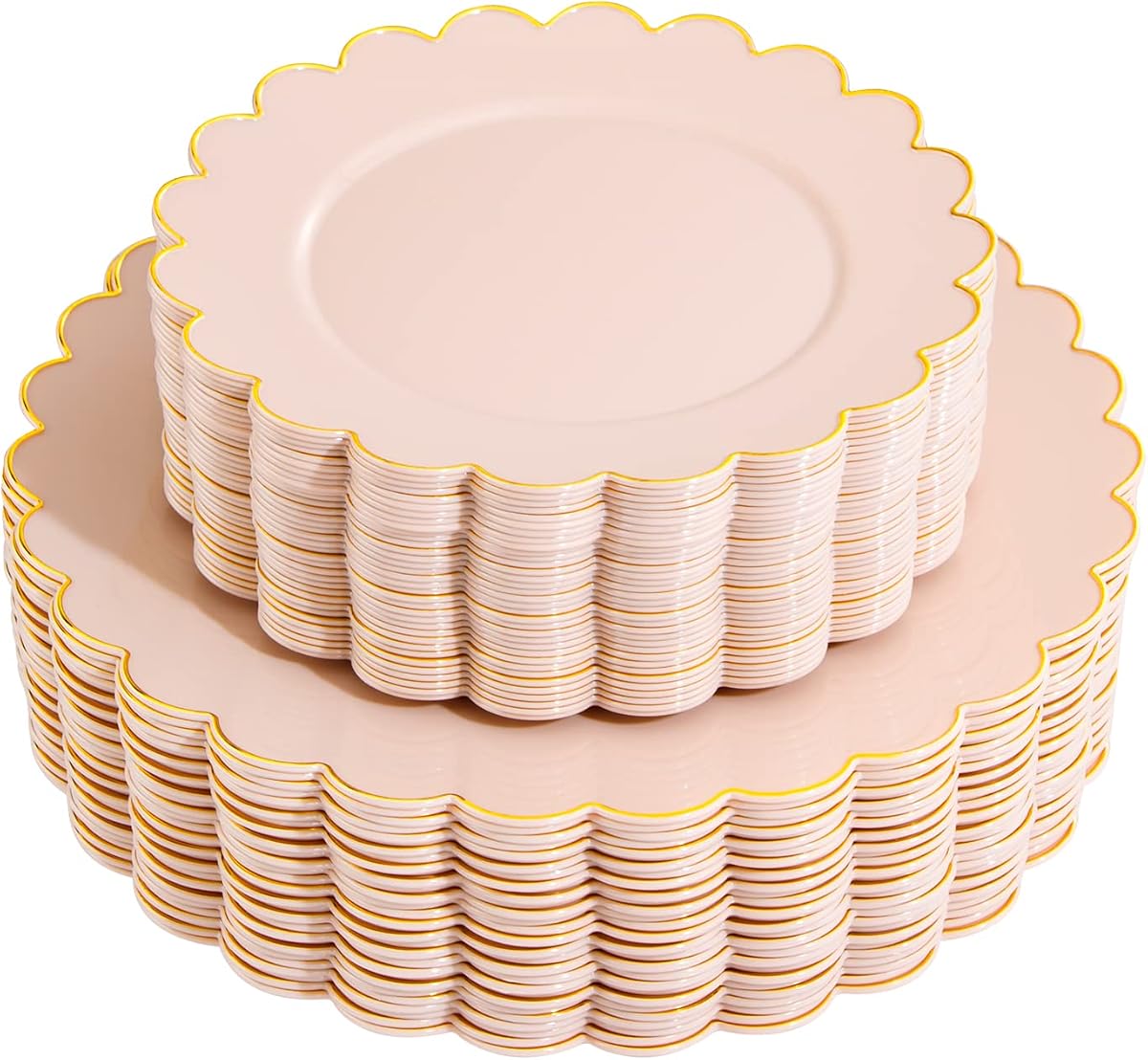 LIYH 60 Pcs Pink Plastic Plates with Gold Rim for Bridal Shower & Party