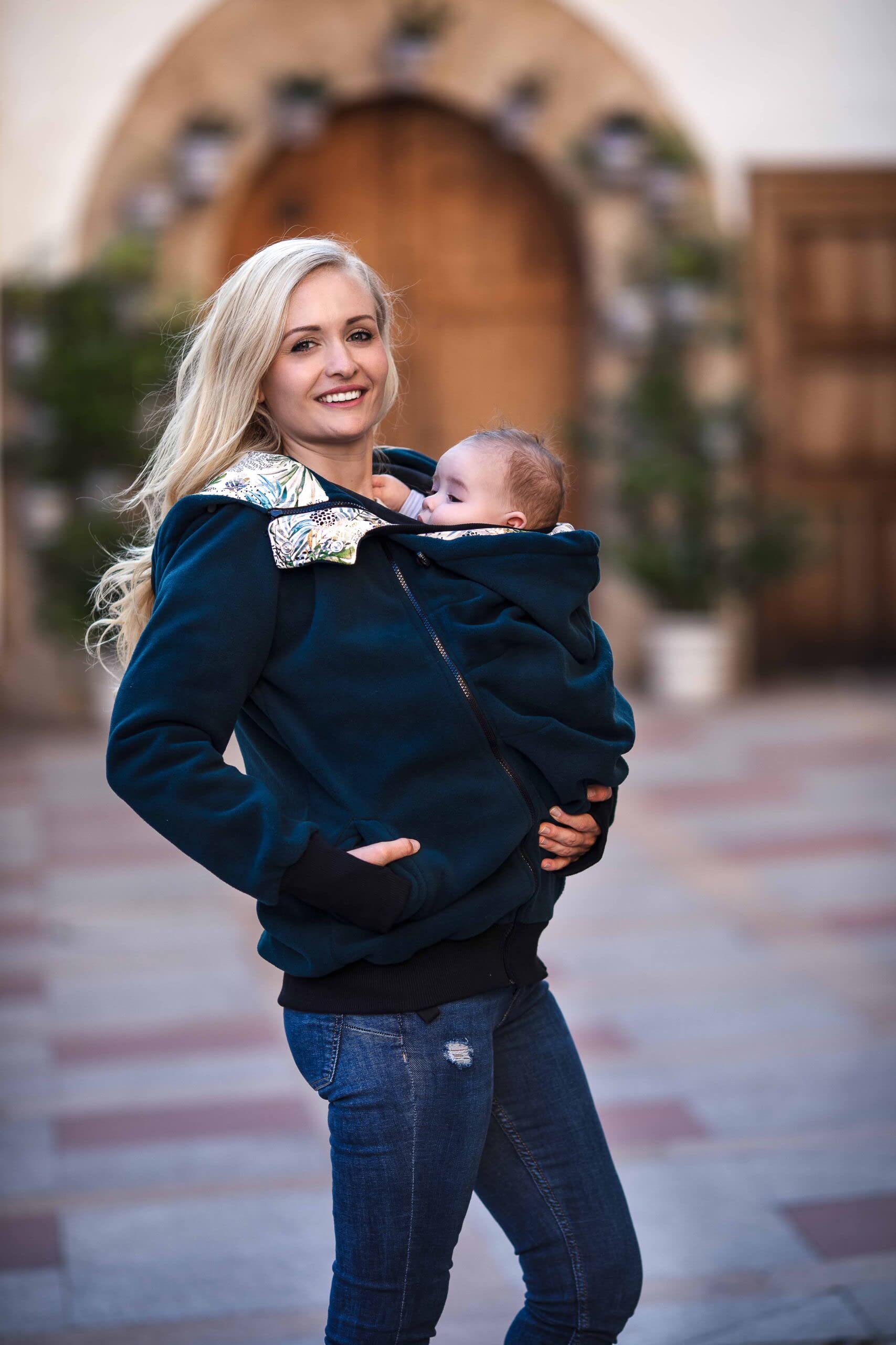 FUN2BEMUM Luna 3in1 Tragejacke Tragepullover für Mama & Baby Petrol
