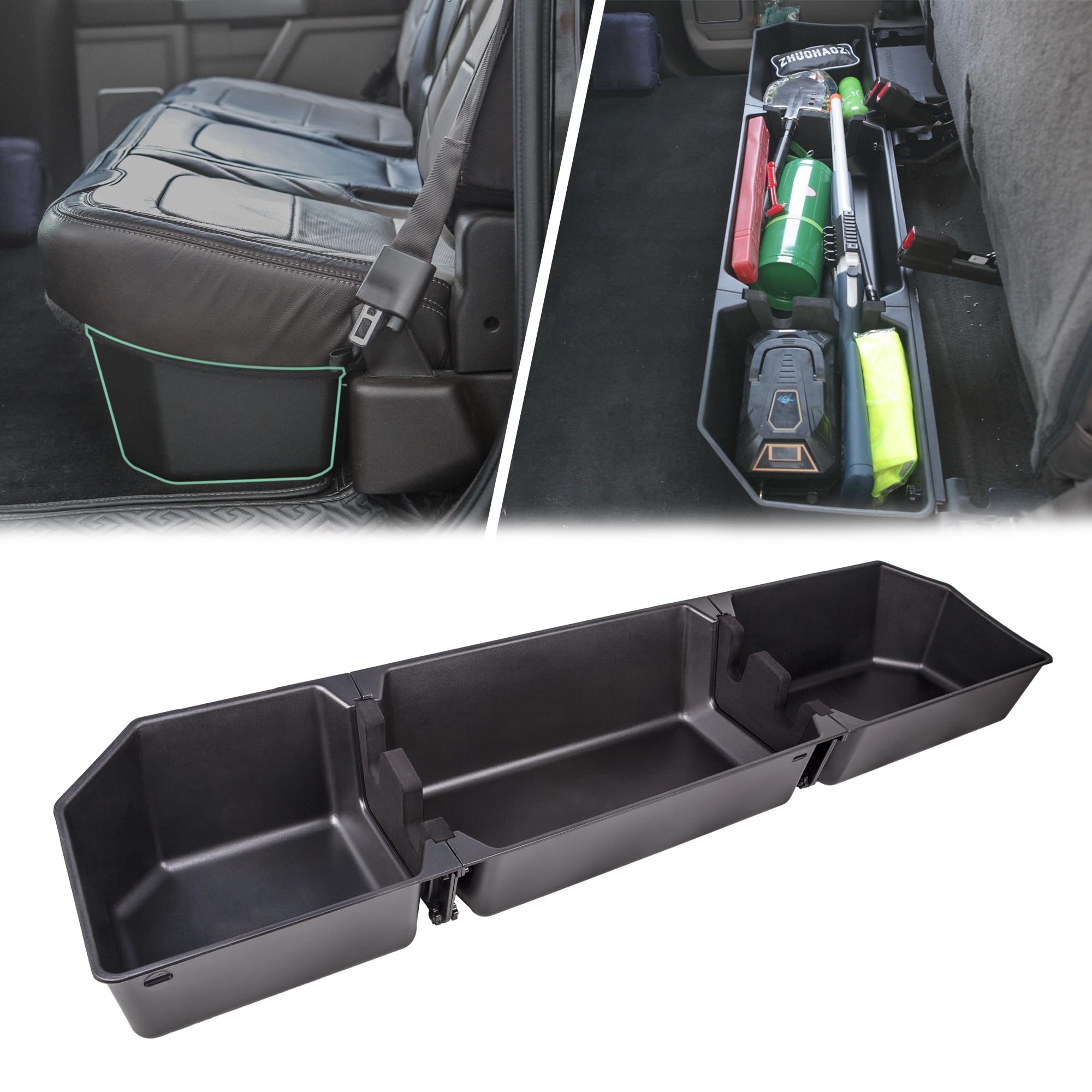upgraded rear under seat storage box compatible with 2015-2024 ford f150 supercrew cab & crew cab, 2017-2023 ford f250/f350/f450/f550 super duty & crew cab, abs, black