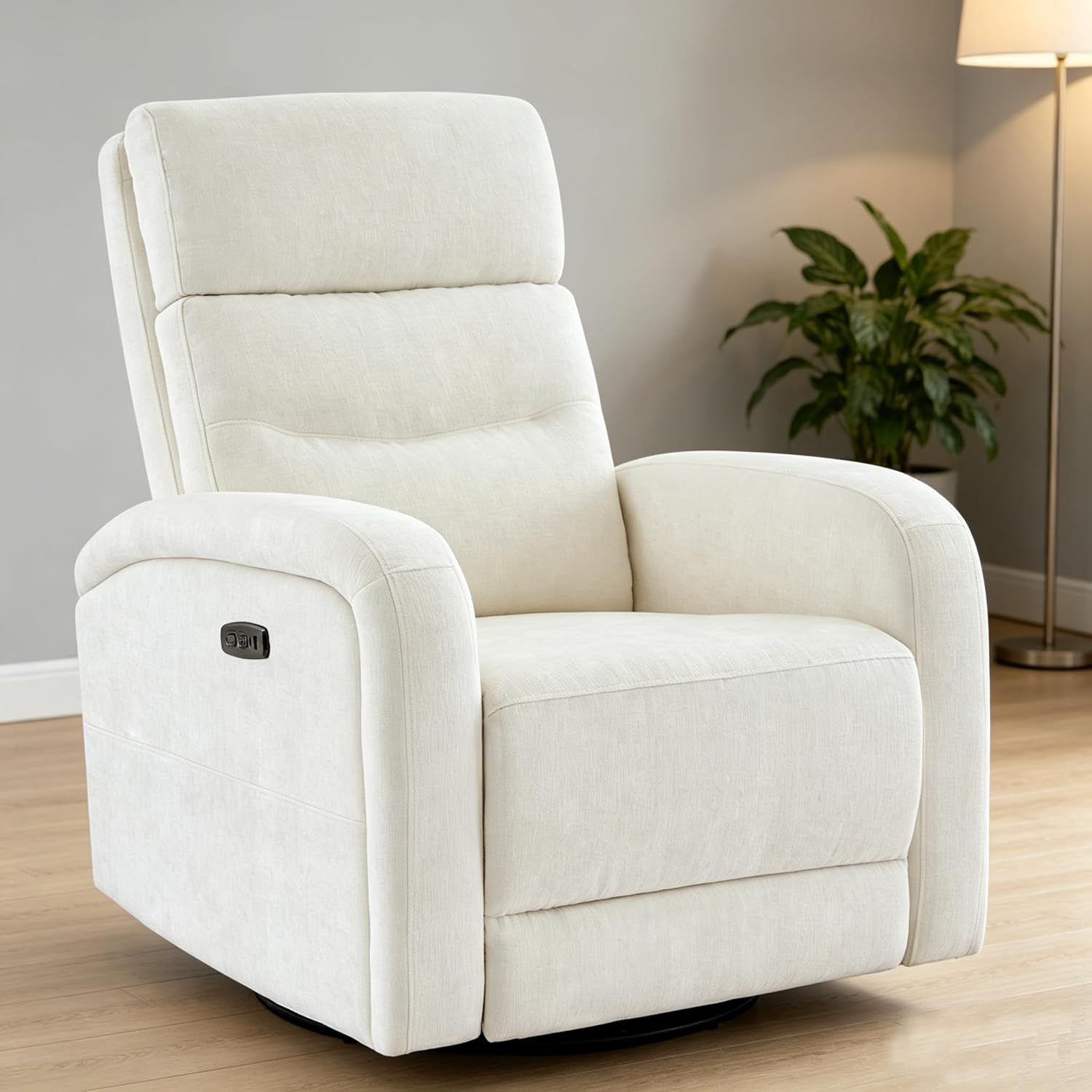 Power Swivel Rocker Recliner Chair for Nursery, Electric Rocking Reclining Chair, Upholstered Glider Nursery Recliner for Living Room, Bedroom, Chenille White