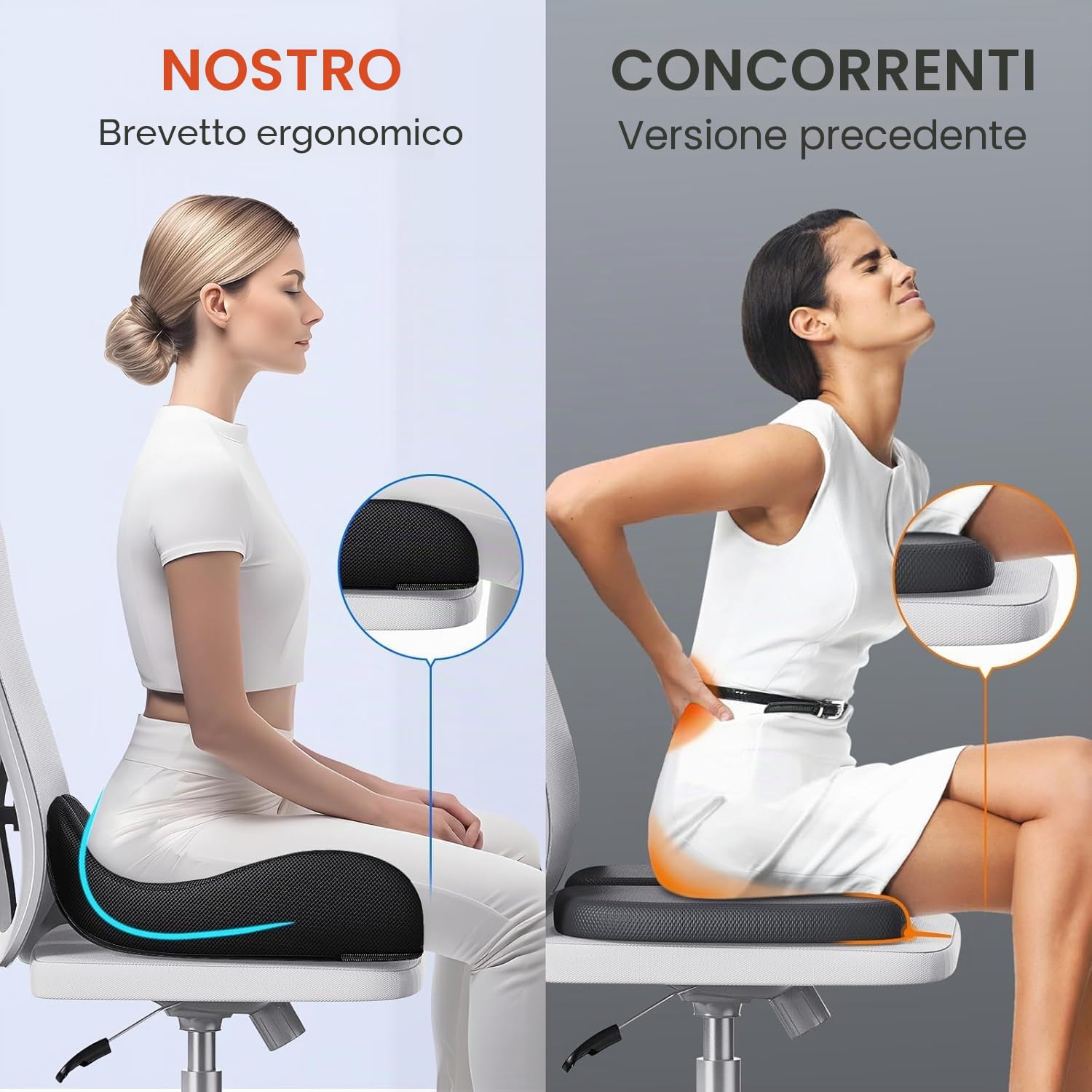 Benazcap Cuscino del Sedile, Cuscino Sedia Ufficio Coccige,Cuscino Memory | Ergonomico per Ufficio e Auto, Sollievo dal Dolore Sciatico,Foam con Fodera Lavabile, Supporto Lombare per Sedute Lunghe
