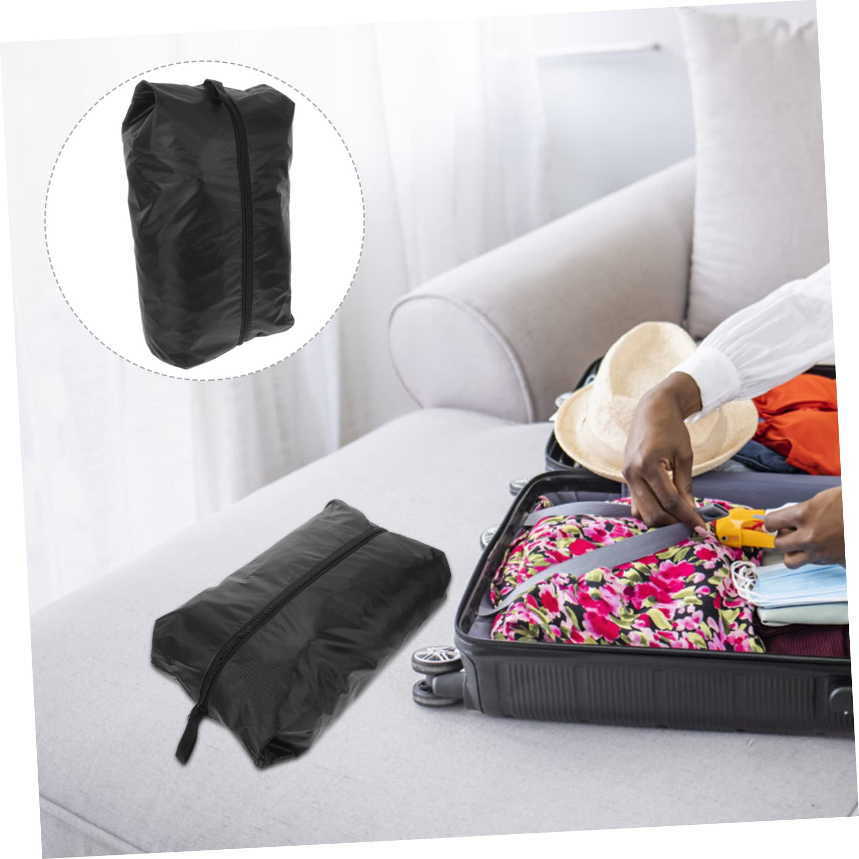 Sacchetti per Vestiti da Viaggio e Sacchetti per Scarpe Impermeabili Chiusura a Zip Portatili e Salvaspazio per Valigia Set da 4 Pezzi Neri per Viaggi Vacanze e Trasferte