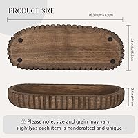 Vista 2 de Oakrain Cuenco decorativo de madera para decoración del hogar, cuenco de masa rústico de 16 pulgadas con rayas verticales talladas a mano, bandeja