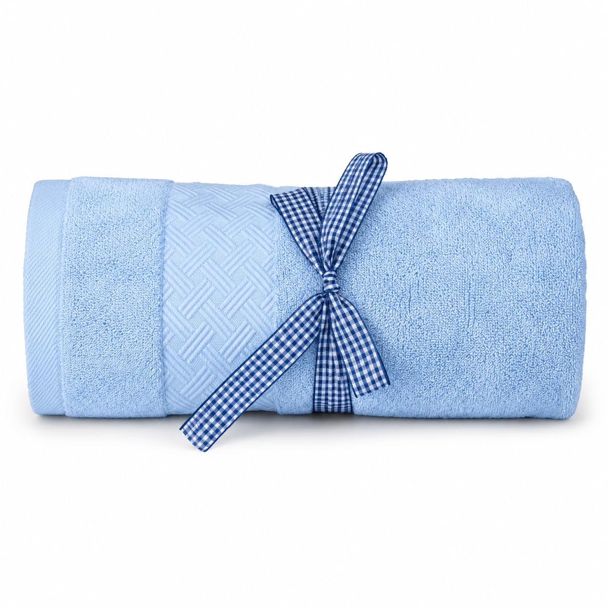 TREASURE STASH 100% Organic Cotton Towel – Soft Luxury Bath Towel with Ribbon – Sky Blue
