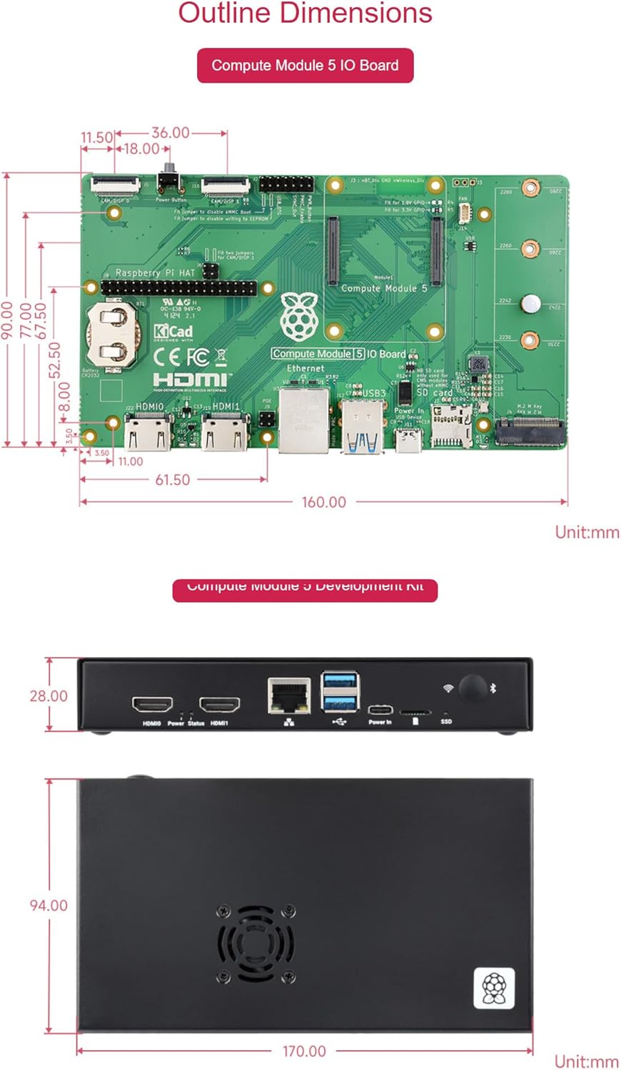 Compute Module 5 IO Board Development Platform and Reference Base-Board for Raspberry Pi CM5