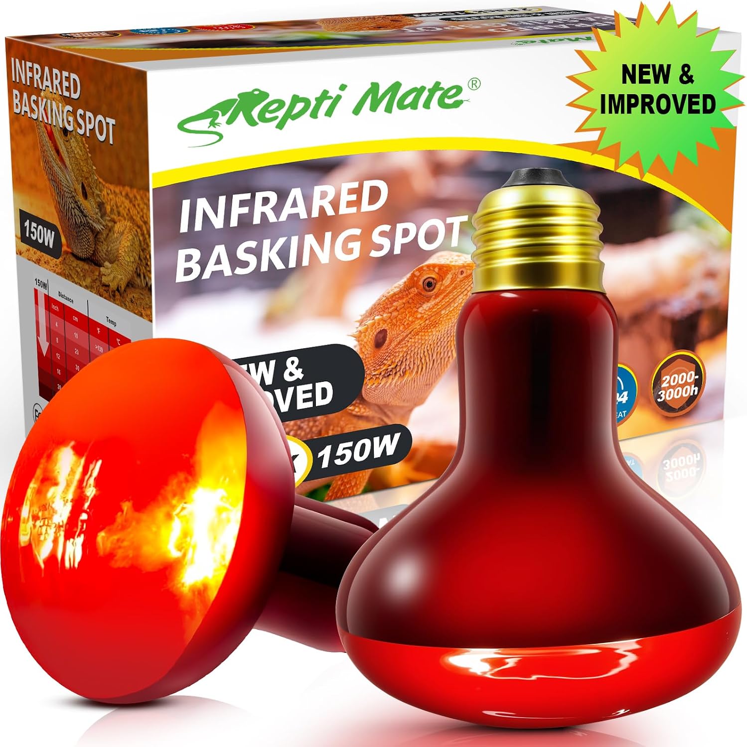 2 Pack Infrared Heat Lamp Bulbs, 100W Reptile Heat Emitter Infrared Basking Spot Light, Red Heat Lamp for Chickens Coop Reptile Pets Brooder Use