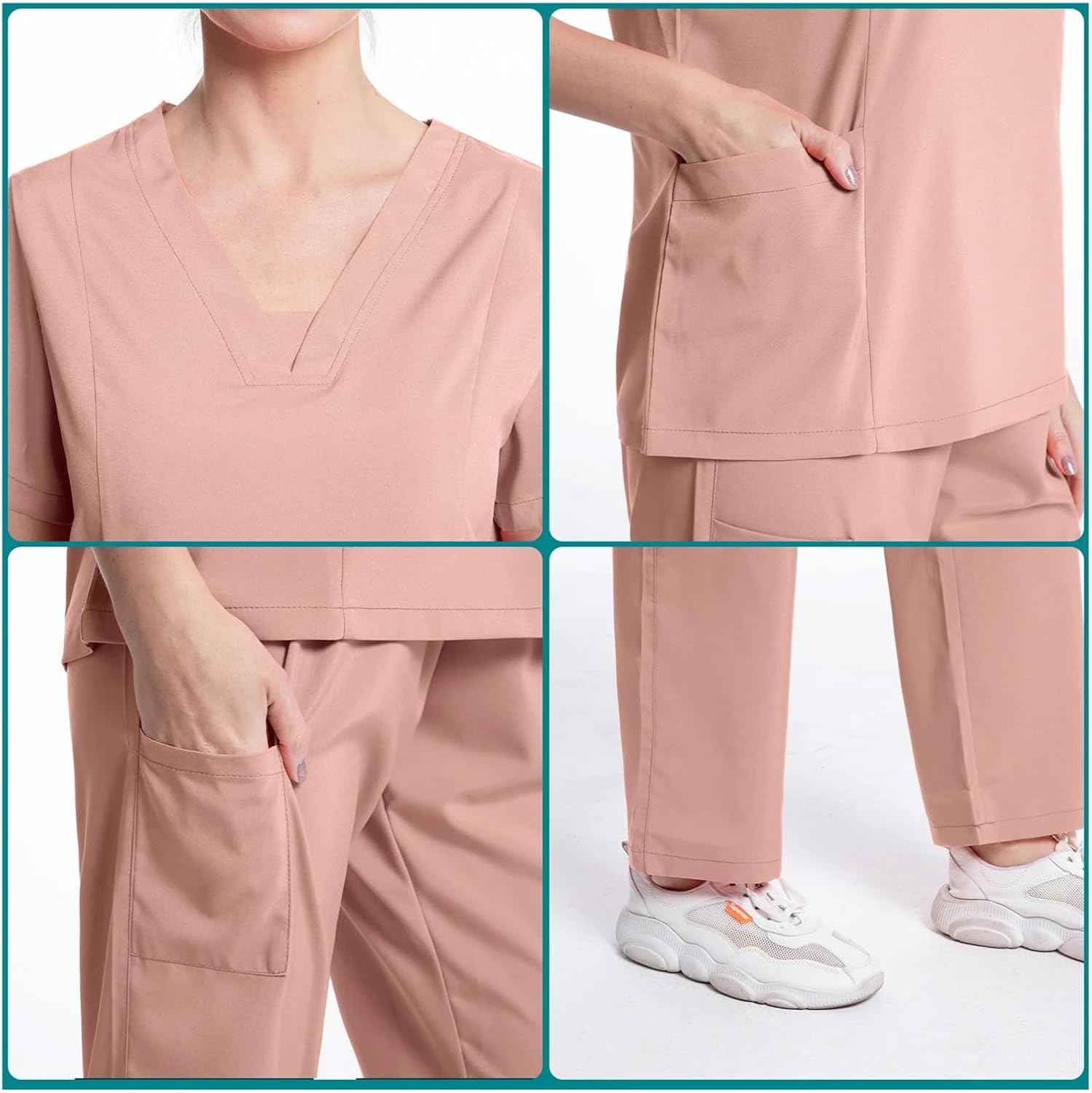 Nurse uniform Nurse Medical Uniform Pet Grooming Care Workwear Set Scrubs Operating Room Surgical Gown Short Sleeve Elastic Pants(Burgundy,XXL)