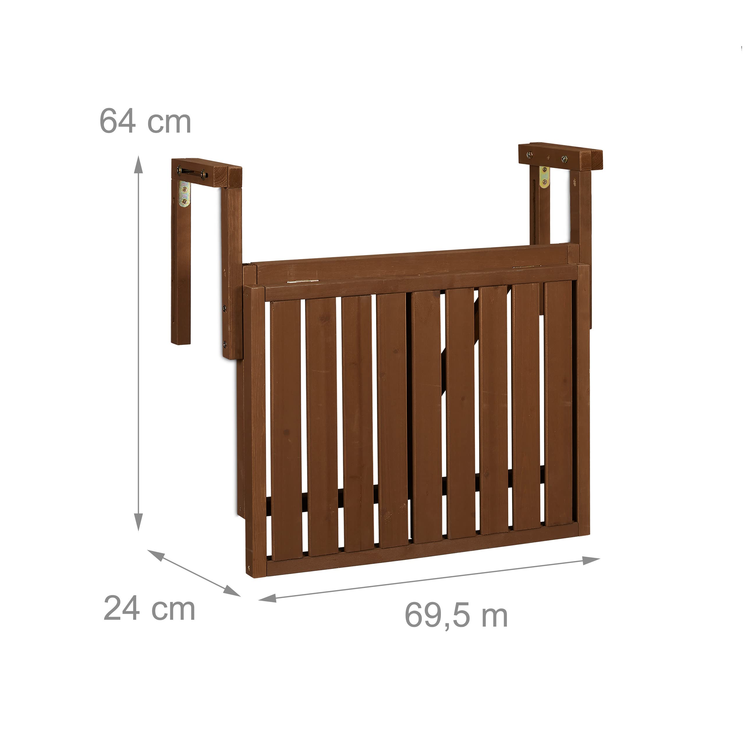 Relaxdays Tavolino Pieghevole per Balcone, da Appendere, Regolabile in Altezza, Salvaspazio, HxL 60x45 cm, Marrone Scuro