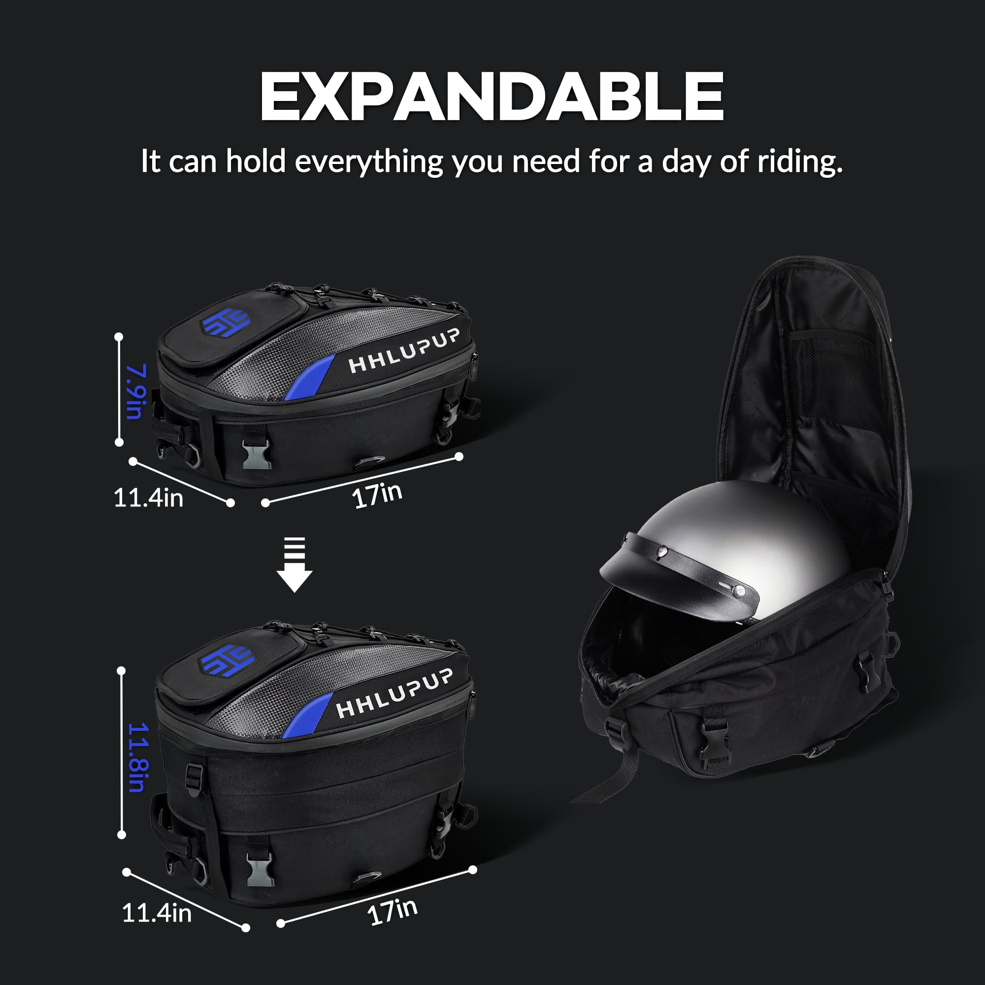 Borsa da sella per casco da moto, zaino da moto da 38 litri, impermeabile, borsa per casco da moto, 25-38 l, grande capacità, doppio uso (blu)