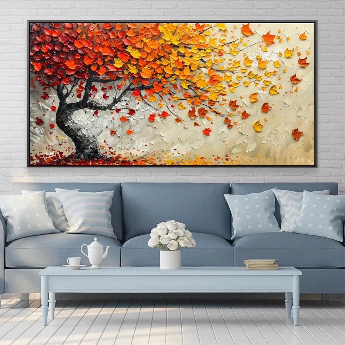 Dittelle Quadro con albero autunnale su tela, paesaggio autunnale da parete, dipinto colorato, accogliente decorazione stagionale per il soggiorno (90x180 cm/Senza cornice)