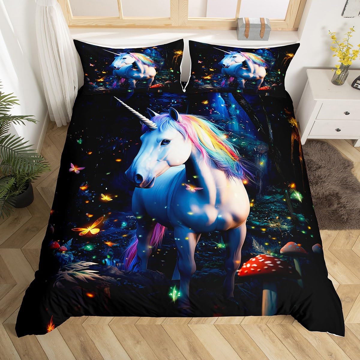 Homemissing 3D Unicorn Print Duvet Cover Set Cot Size For Kids Boys Girls Teens Cute Animal UnicornBedding Set Nature Theme Duvet Cover with 1 Pillowcase โ image 1
