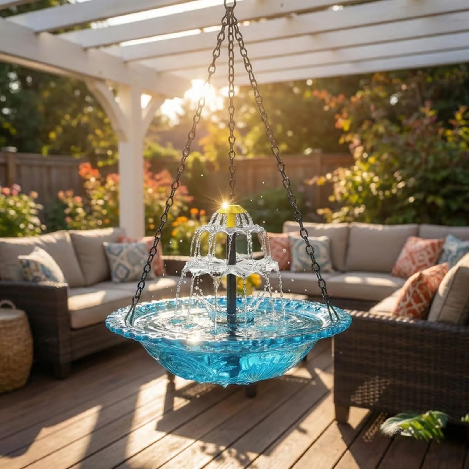 Bain d'oiseaux Abreuvoir Exterieur,Fontaine Solaire pour Jardin Oiseaux,Mangeoire Oiseaux Décoration,Bains pour Oiseaux Sauvages,Décor Suspendu pour Jardin Et Balcon Attirant Les Colibris(Bleu)
