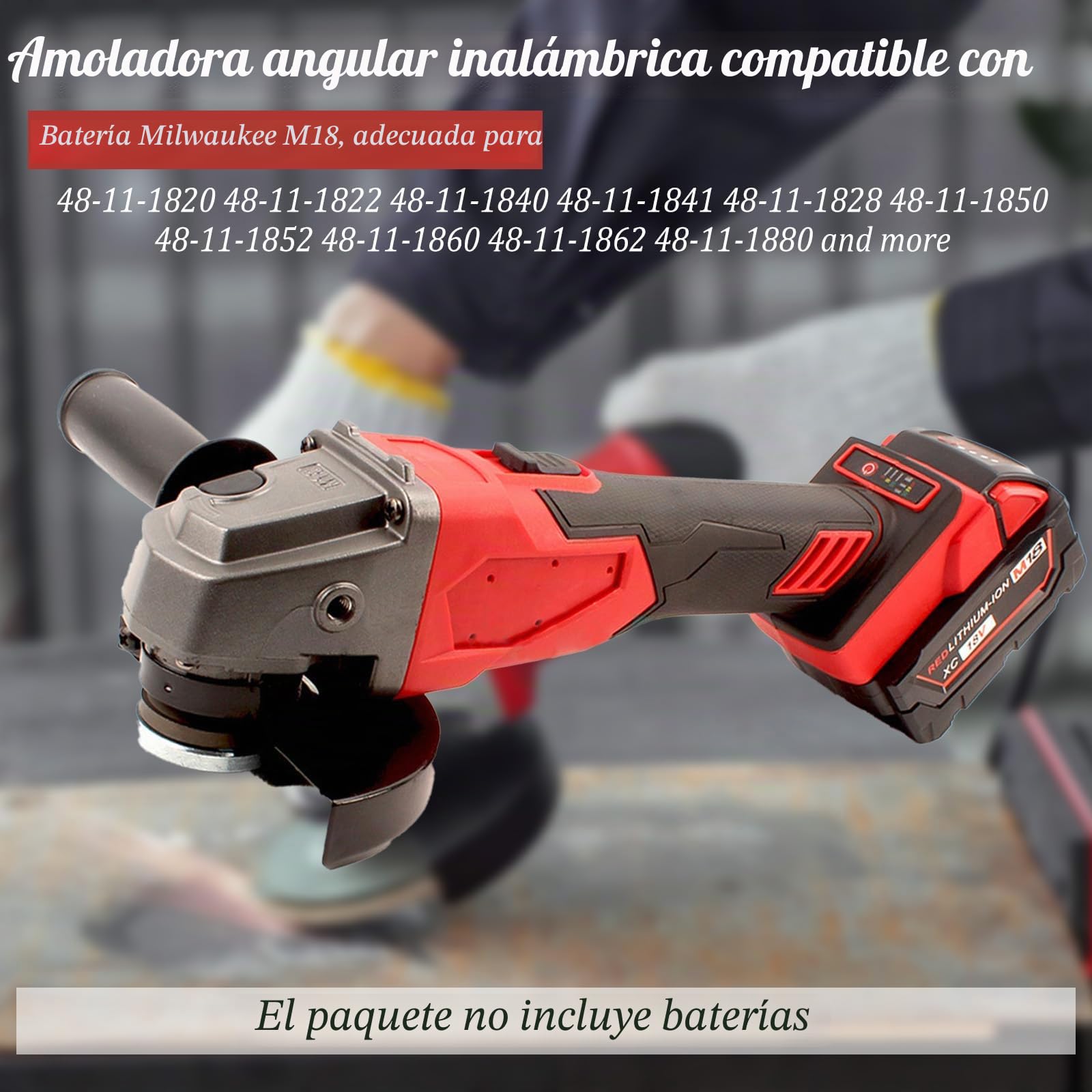 Amoladora Angular Kamanan con Batería para Milwaukee de 18 V, Diámetro de Disco 125 mm, 8000 rpm, Profundidad de Corte, Herramienta de Lijado Sin Escobillas, Incluye 6 Discos de Lijado, Sin Batería