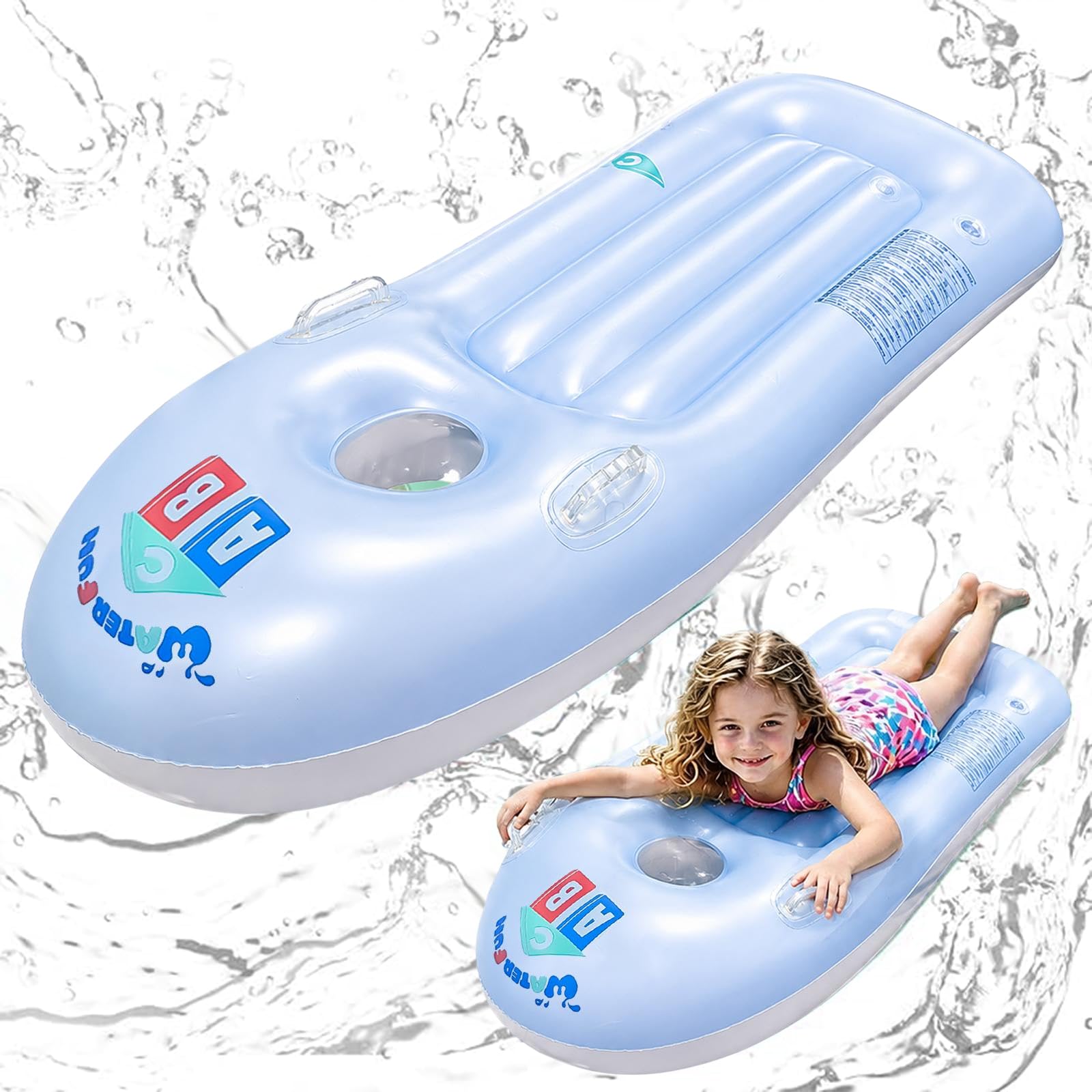 Schwimmbrett Bodyboard Aufblasbar, Surfbrett Bodyboard mit Griffen, Schwimmhilfe Aufblasbar Kinder, Aufblasbares Bodyboards für Strand, Wasserrutschbahn, Pool - 118 x 52cm