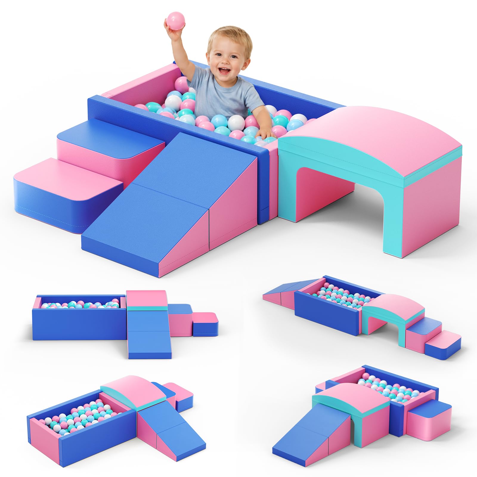 Bloques de construcción de espuma para niños, bloques de construcción de espuma con piscina de bolas y túnel, bloques de construcción blandos suaves como estructura de escalada de interior