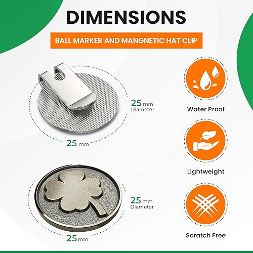 Miniatura 4 de K9King Lucky - Marcador de pelota de golf de trébol de 4 hojas y clip magnético para sombrero de golf, accesorios de golf verdes para hombres y
