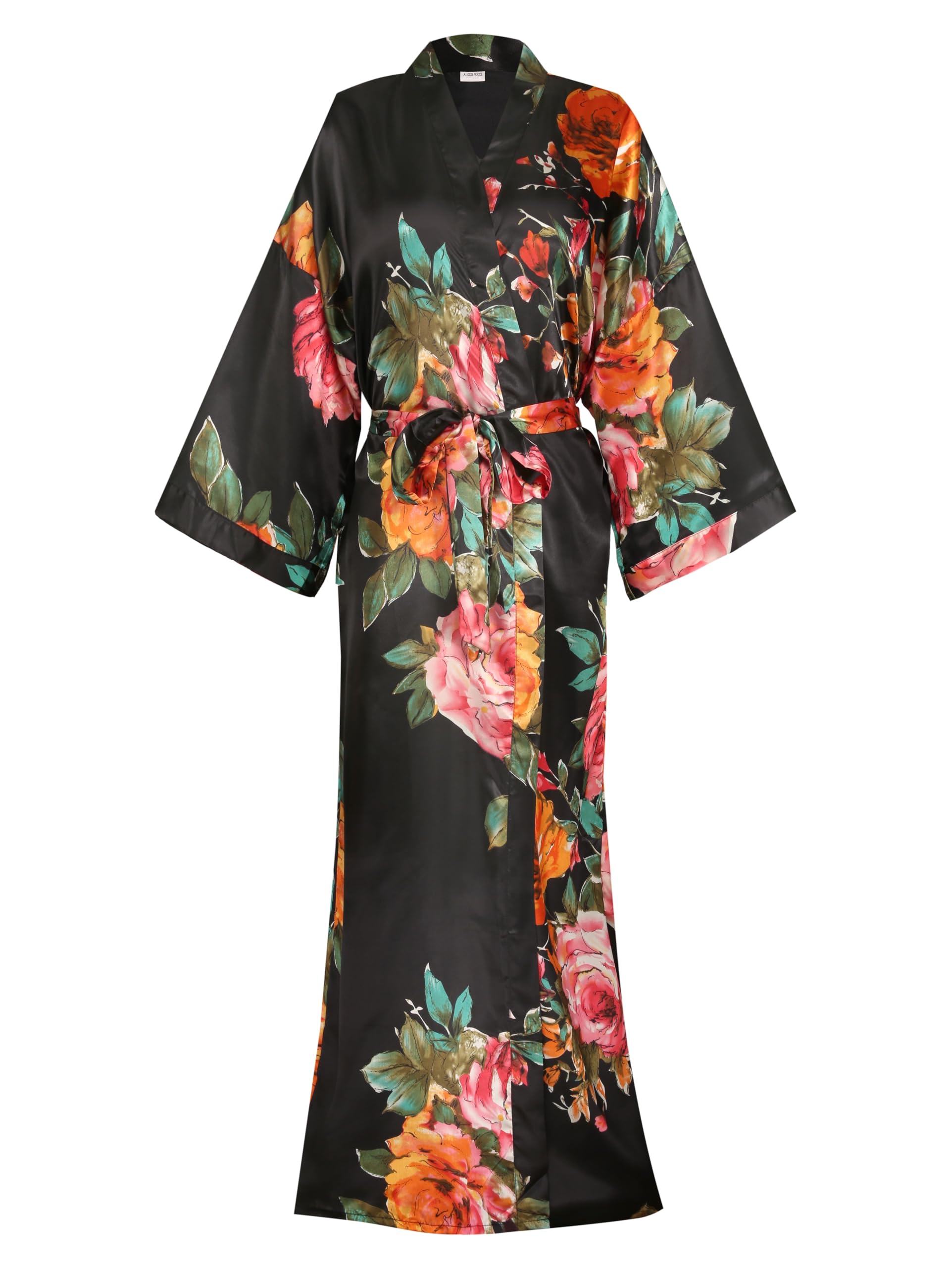 Womens Silk Kimono Robe Long Floral Bridesmaids Robe Satin Wedding Party Bridal Robe Dressing Gown Loungewear