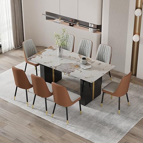 Miniatura 15 de Juego de mesa de comedor moderno de 71 pulgadas para 6, juegos de comedor para 6, mesa de mármol sintético de cocina y sillas de piel sintética,
