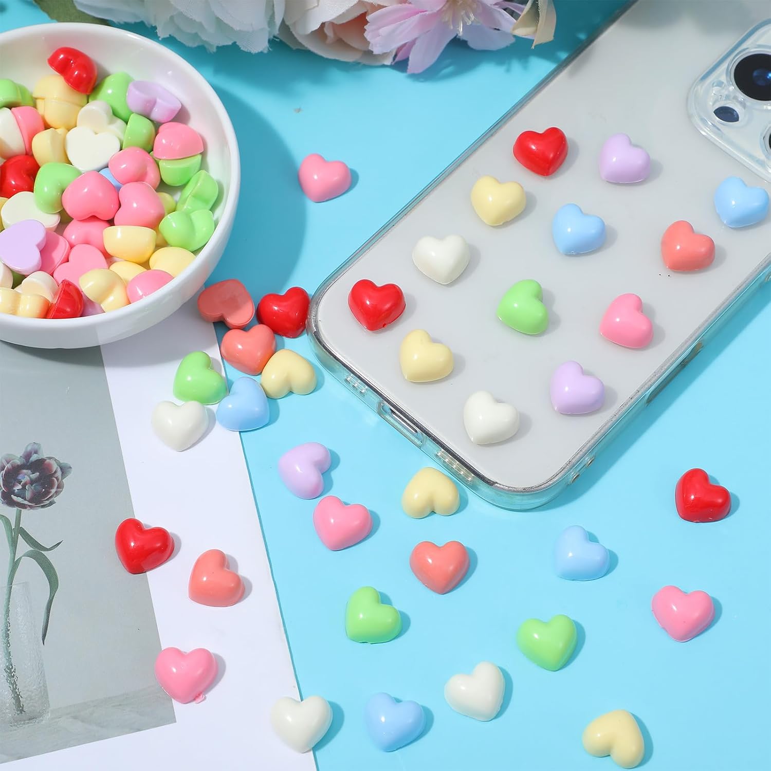 100PCS Colorful Heart Resin Flat Back Charms Shimmeroo Cute Plastic Mini Heart Shape Charms Bulk Resin Embellishments for Crafts Accessories DIY - Image 6