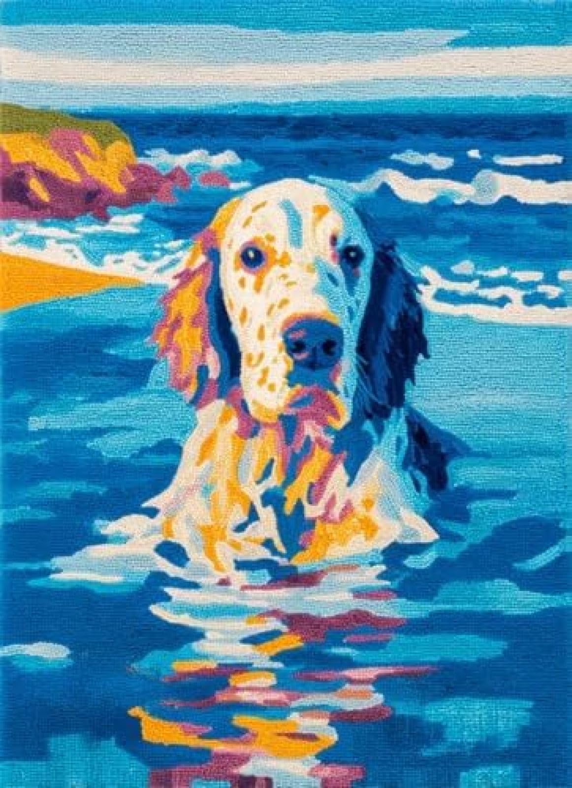 XDEGHUANGSS Latch Hook Rug Kit English Setter Dog Swimming Seaside with Pre-Printed Mat Cover DIY Cushion Crochet Yarn Hooking Craft Set for Floor Decor 38x52cm-2
