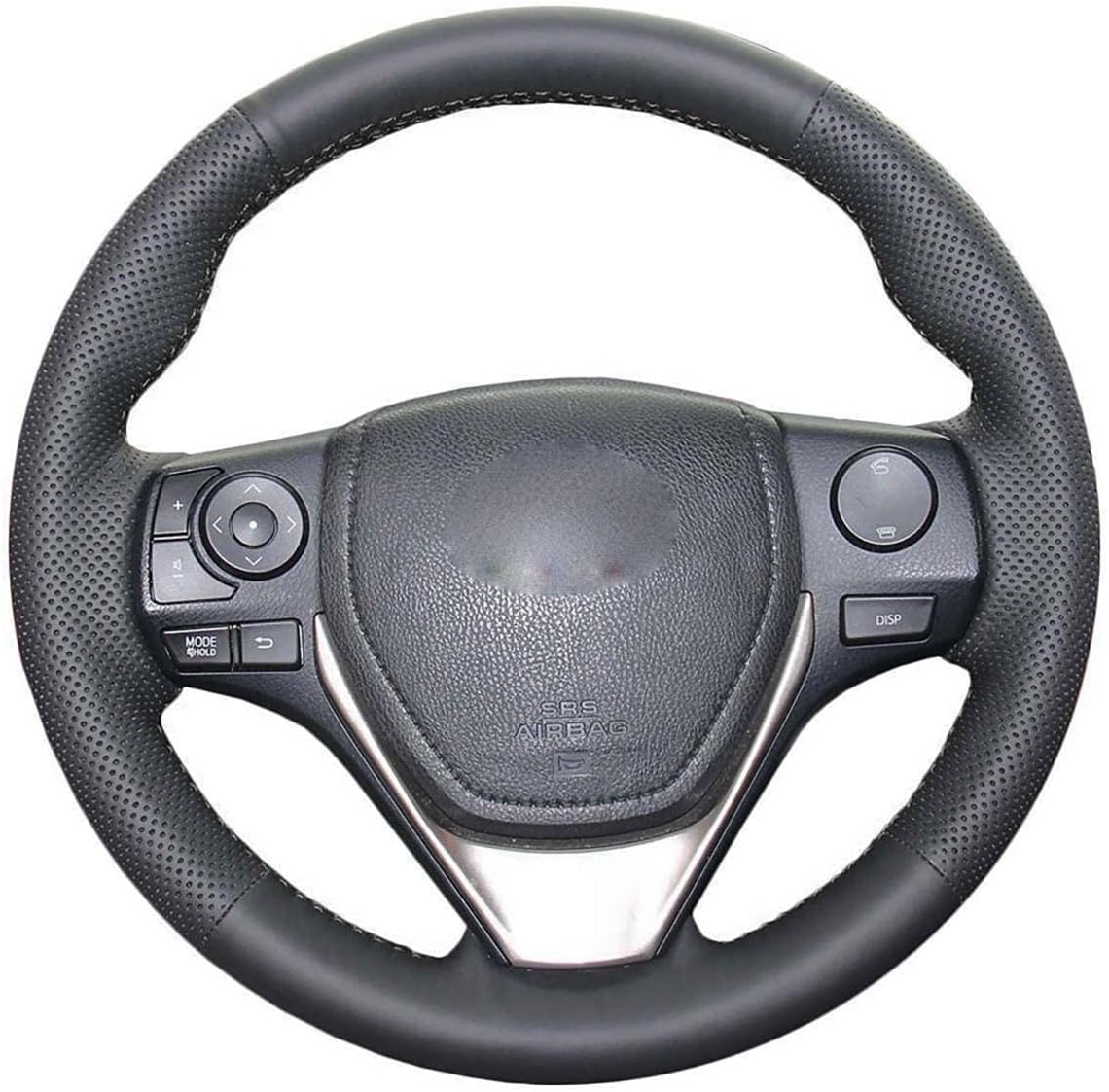 PONSNY Black Genuine leather Car Steering Wheel Cover Suitable for Toyota RAV4 Corolla Auris 2012-2019 Isis 2012-2017 Corolla iM 2017-2018(Black Thread)