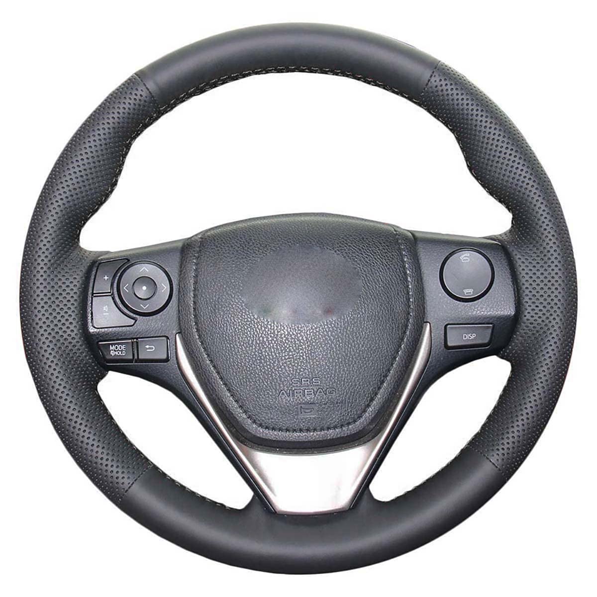 PONSNY Black Genuine leather Car Steering Wheel Cover Suitable for Toyota RAV4 Corolla Auris 2012-2019 Isis 2012-2017 Corolla iM 2017-2018(Black Thread)