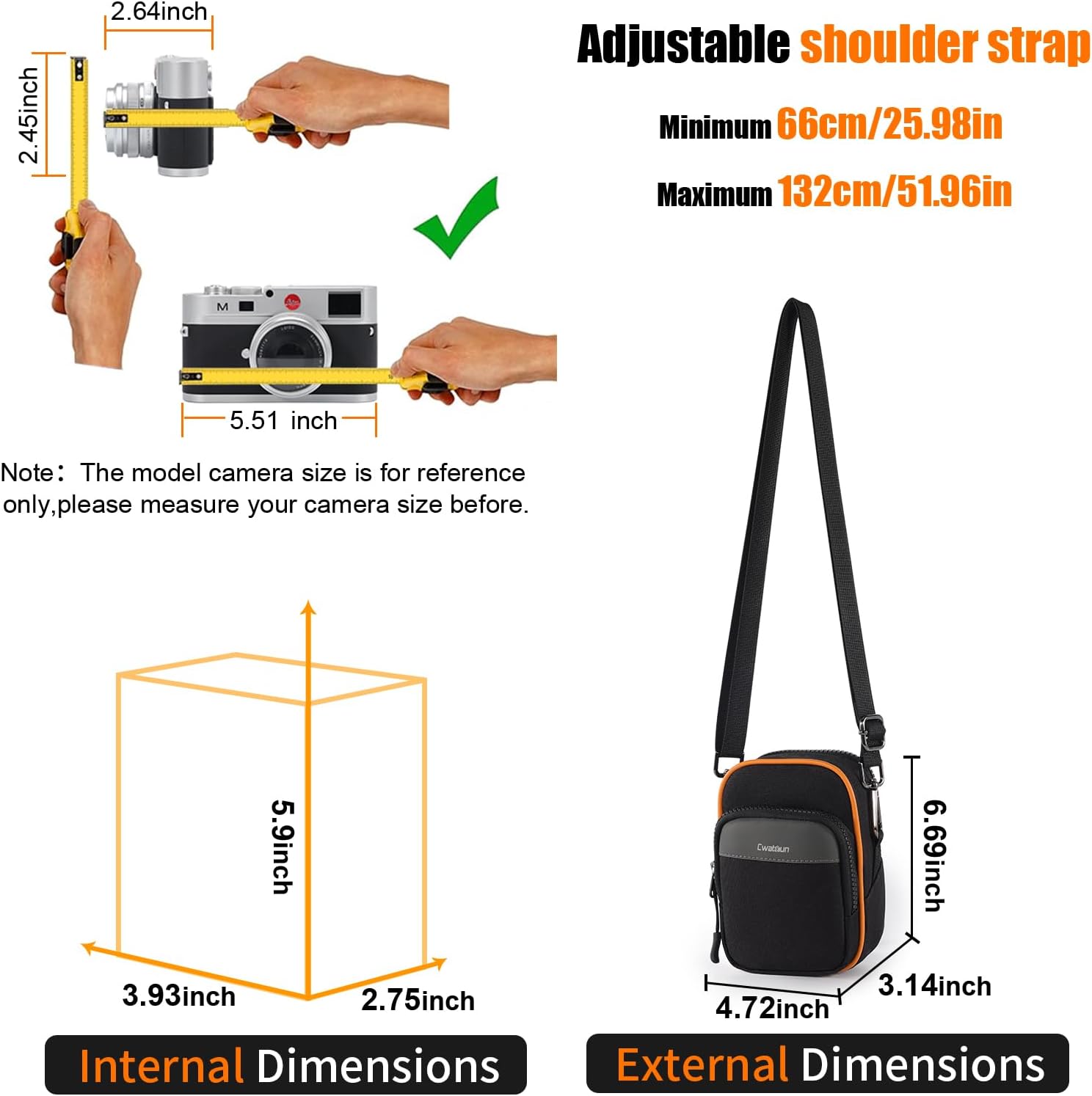 Cwatcun Digital Compact Camera Sling Bag,Portable Protective Small Crossbody Camera Case Lightweight Photography Camera waist bag for Canon Nikon Sony Fuji Digital Camera - Image 4