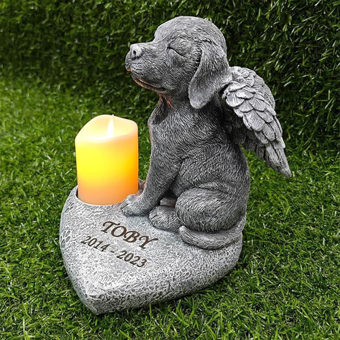JHB Personalizzato Dog Memorial Pietre da Giardino con portacandele, 3D Dog Headstone Tombstone Pet Grave Markers per la Perdita del Cane di Regali di simpatia (Nota: Candela Non è Incluso!!!)