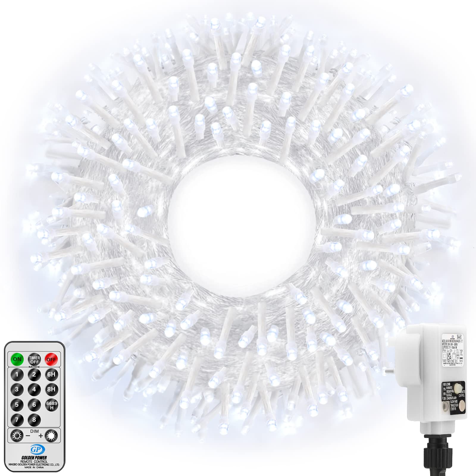 OBOVO Outdoor Christmas Lights, 200 LED White Fairy Lights Plug in