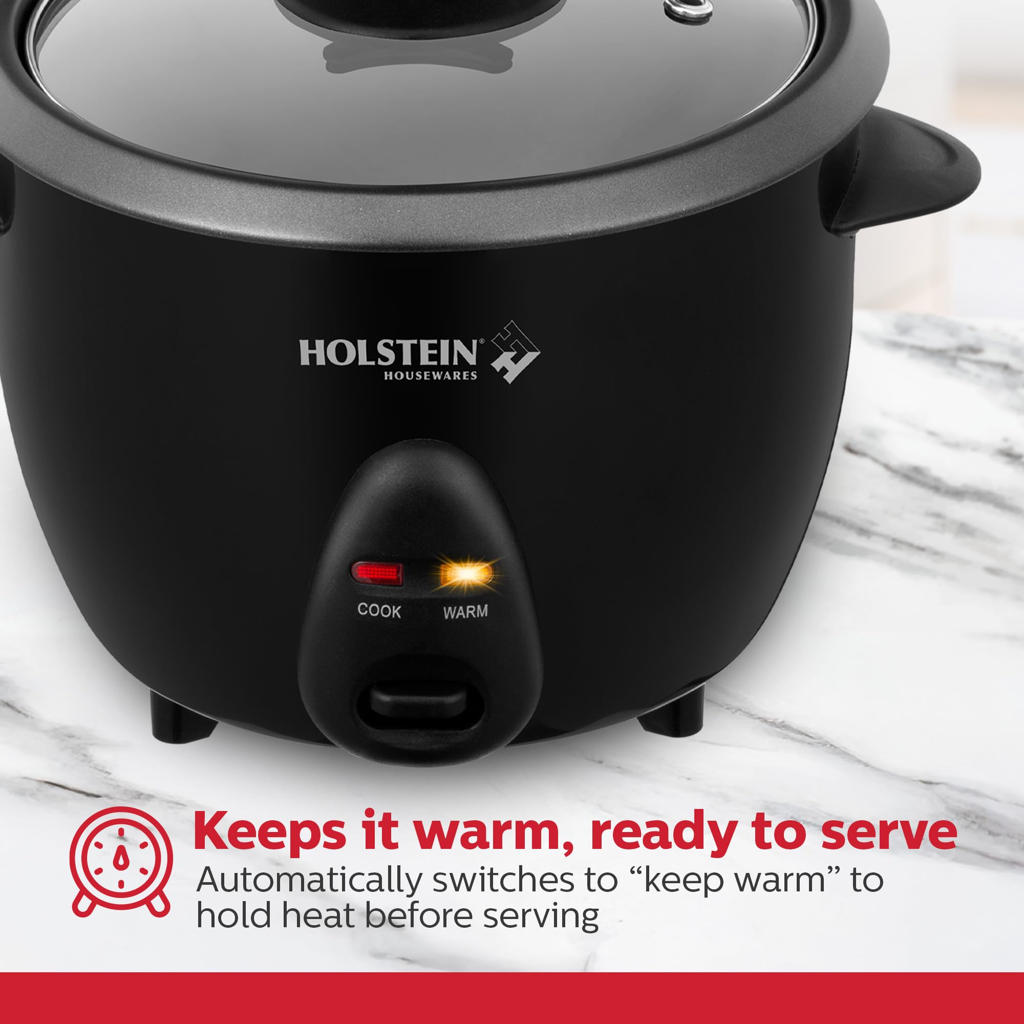 Holstein Housewares 16-Cup Cooked (8-Cup Uncooked) Rice Cooker, Black – One-Touch Operation with Cook & Keep Warm Functions, Perfect for Rice, Quinoa, Oatmeal, Stews & Grains