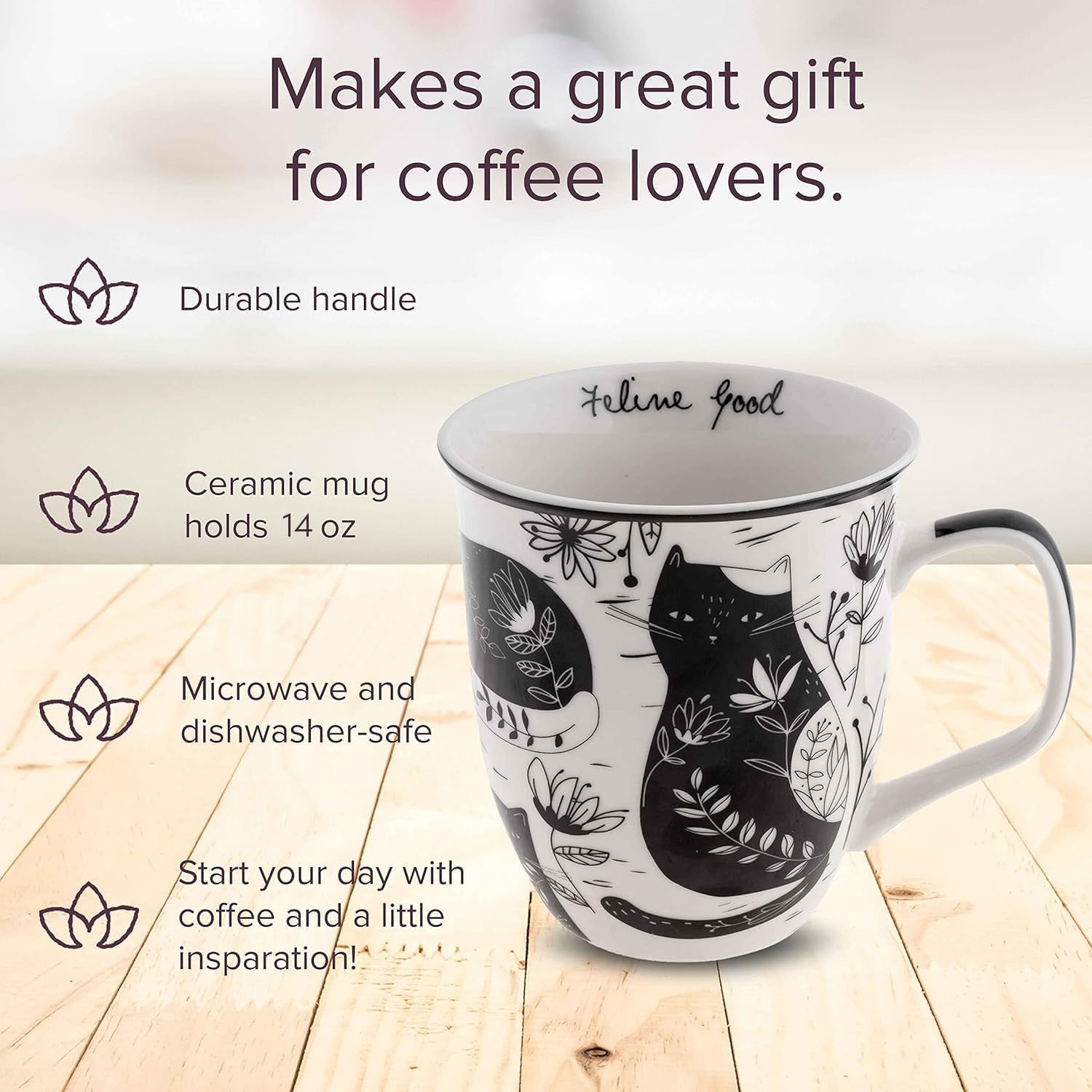 Karma Gifts 16 oz Black and White Boho Mug Cat - Cute Coffee and Tea Mug - Ceramic Coffee Mugs for Women and Men image 2