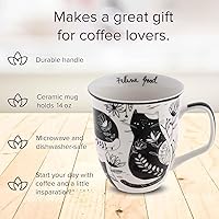 Vista 2 de Karma Gifts - Taza bohemia de 16 onzas con diseño de gato en blanco y negro, bonita taza de café y té, tazas de café de cerámica para mujeres