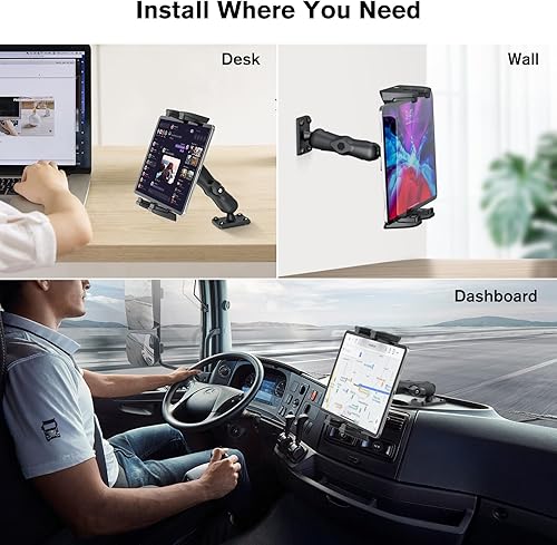Miniatura 2 de OHLPRO Soporte para tablet de automóvil, base de taladro resistente, soporte para tableta para camión, compatible con iPad Samsung Tab de 5 a 13