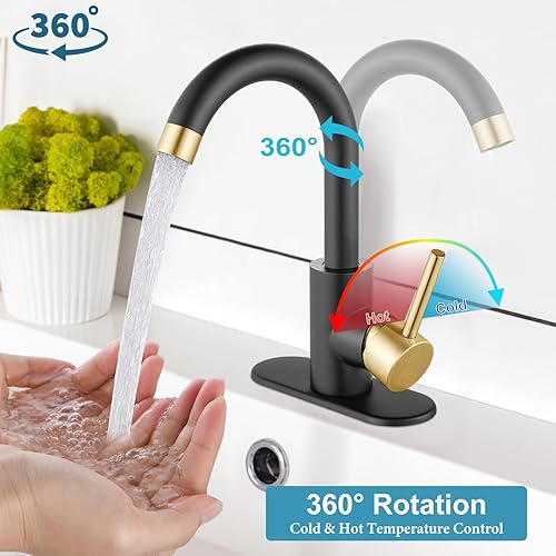 Miniatura 3 de Midanya Grifo de lavabo de baño de una sola manija, grifo de tocador pequeño con boquilla de rotación de 360 con placa de cubierta, mangueras de