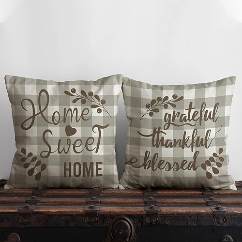 Miniatura 4 de Juego de 4 fundas de almohada de granja de 20 x 20 pulgadas, florero de hojas de eucalipto para primavera y verano, decoración de flores de búfalo,