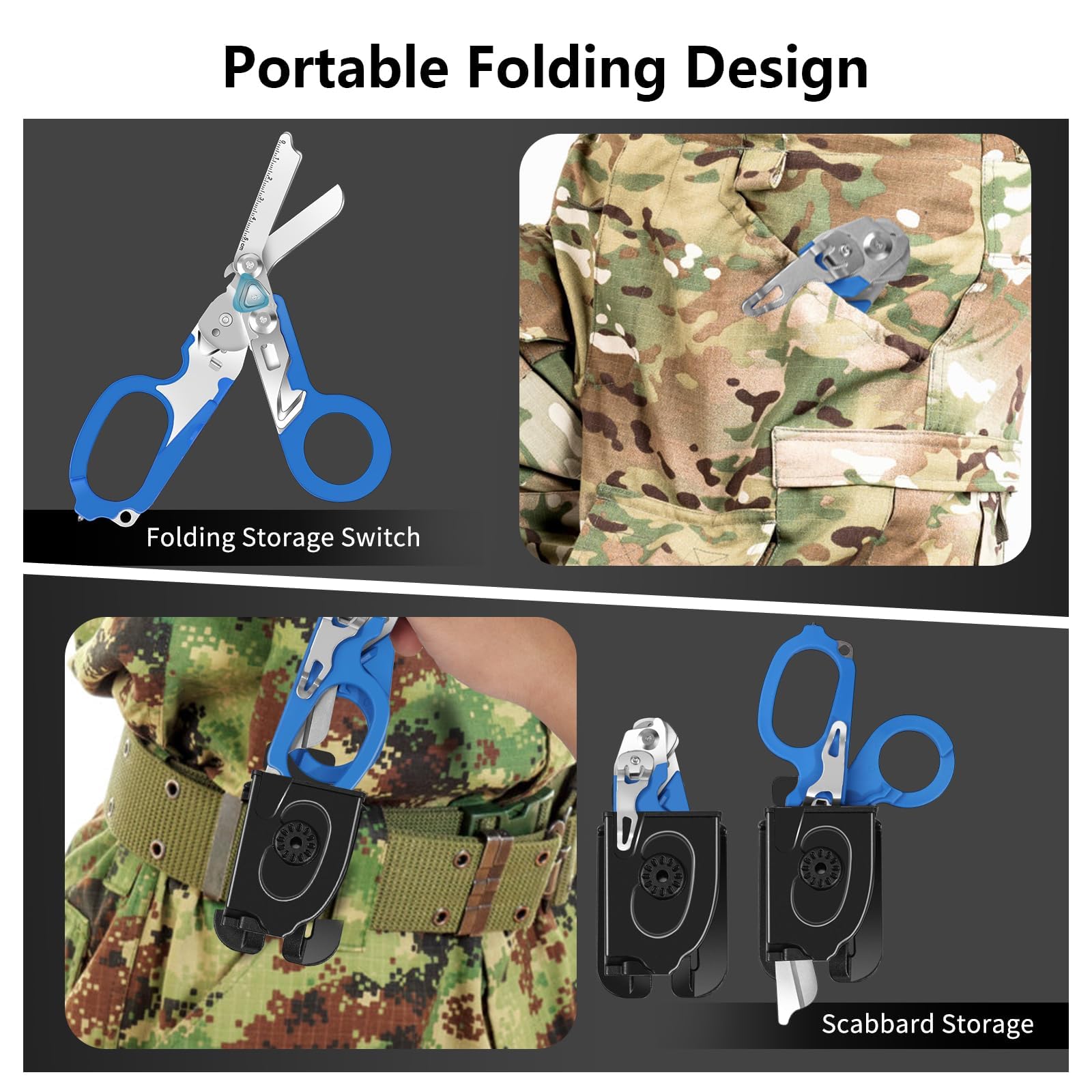 Kevanry 6 in 1 Multi-Function Foldable Trauma Shears with Scissors Pliers & 24 in 1 Multi-Tool Key,Emergency Response Shears with Strap Cutter&Glass Breaker,Rescue Scissors for Outdoor Camping (Blue) - Image 4