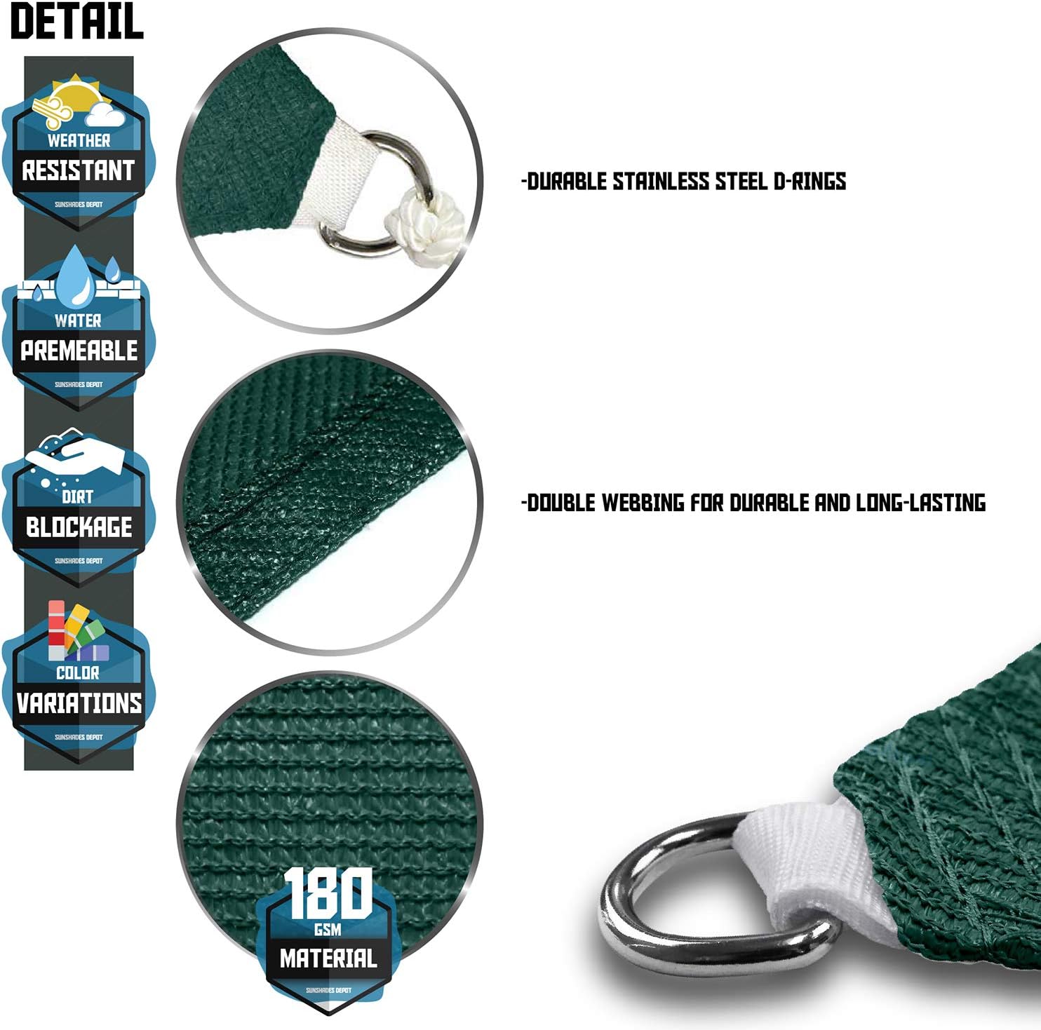 TANG Sunshades Depot Dark Green 16' x 20' Sun Shade Sail Permeable Canopy Cover Customize Commercial Standard 180 GSM HDPE : Patio, Lawn & Garden