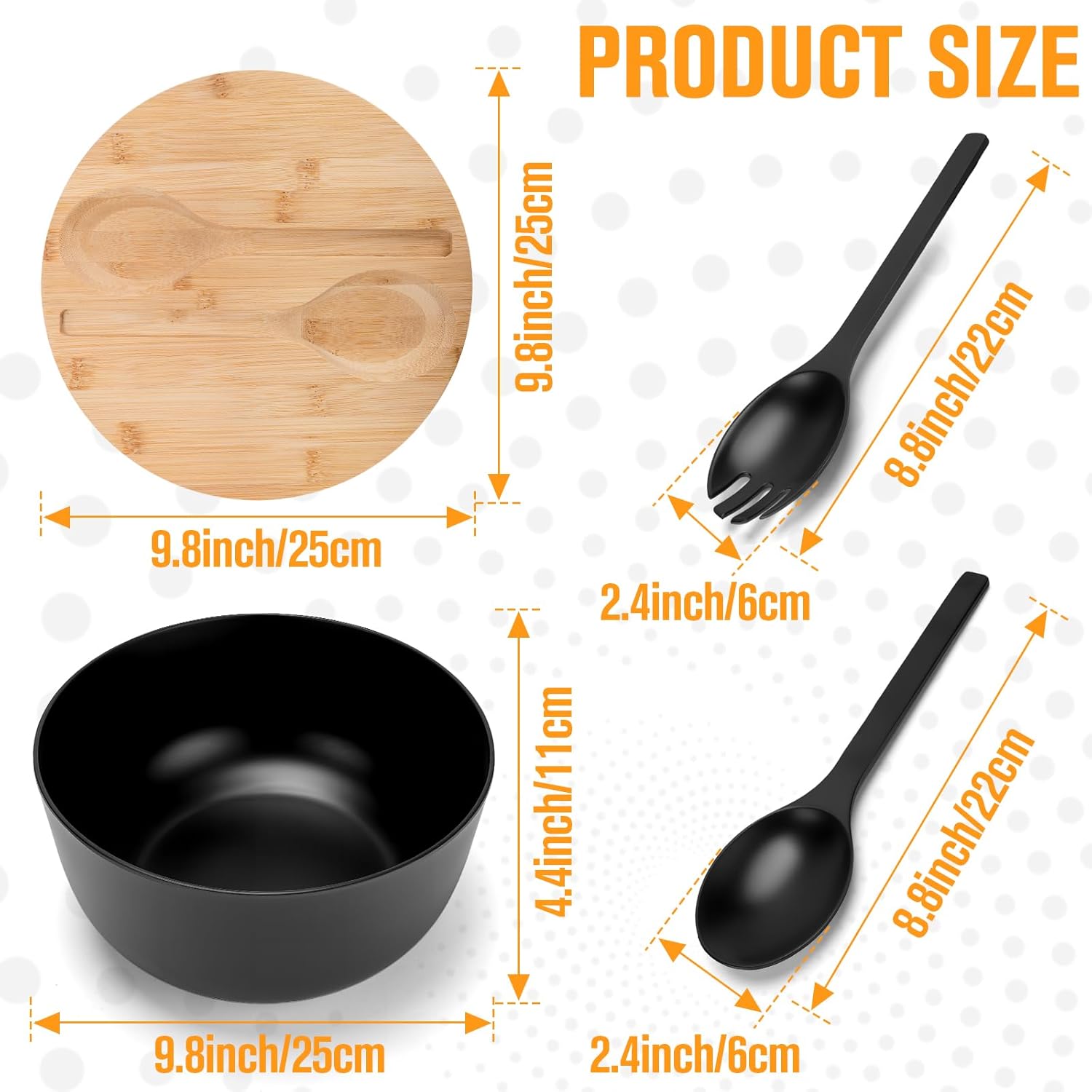 Bamboo Fiber Salad Bowl, Large Bamboo Salad Bowl with Lid Spoon and Fork, 9.8inches Mixing Bowl with Servers bamboo wooden salad bowl with lid for Salad Fruits Pasta Vegetables - Image 2