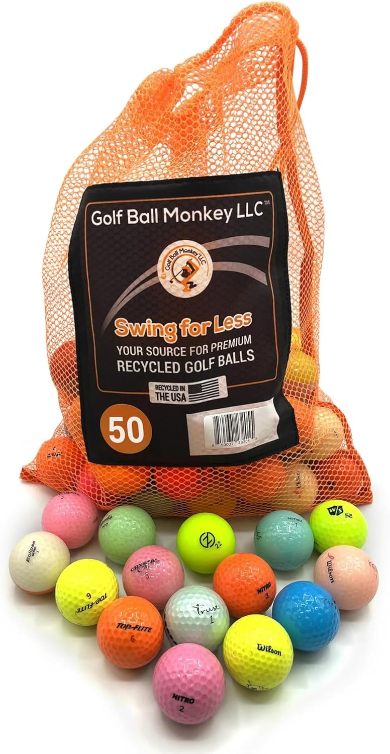 Golf Ball Monkey Cheap Colored Golf Balls Recycled Mix of Bright Golf Balls Colored from Popular Brands - Used Golfballs Assorted Hi Vis GolfBalls for Men & Women