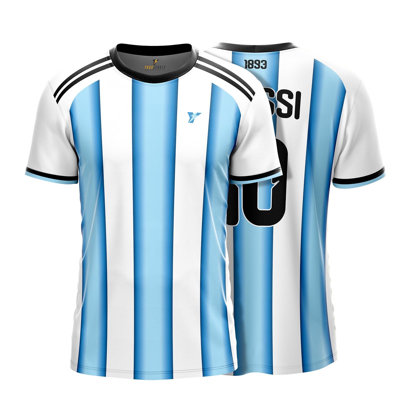 YOURJERSEY Argentina Home Football Jersey 2026 | White and Light Blue Custom Name & Number Print Fan Personalised T-Shirt Sizes | for Kids 2Y to Adults 4XL Half & Full Sleeves Customization-image-1
