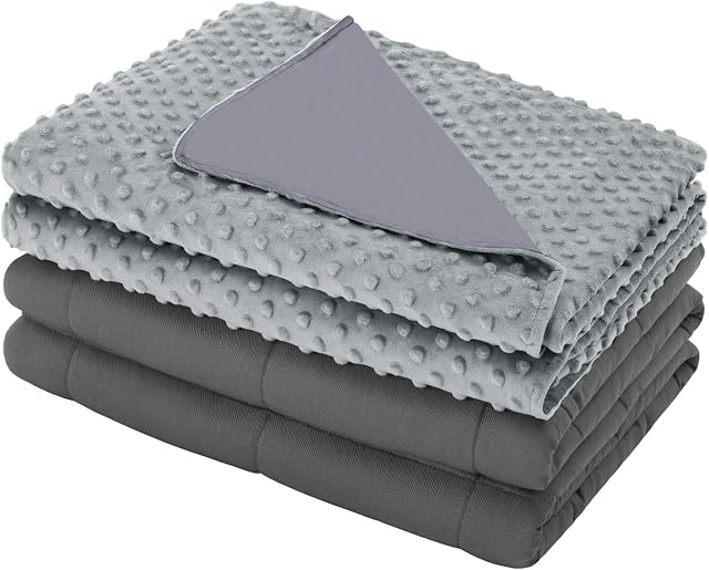 eletecpro Weighted Blanket with Removable Cover for Adults, Size 41x60 Inch 10 lbs for Individual Between 80-120 lbs, Oeko-Tex Certified Set with Bamboo and Minky Duvet Covers Dual Sided