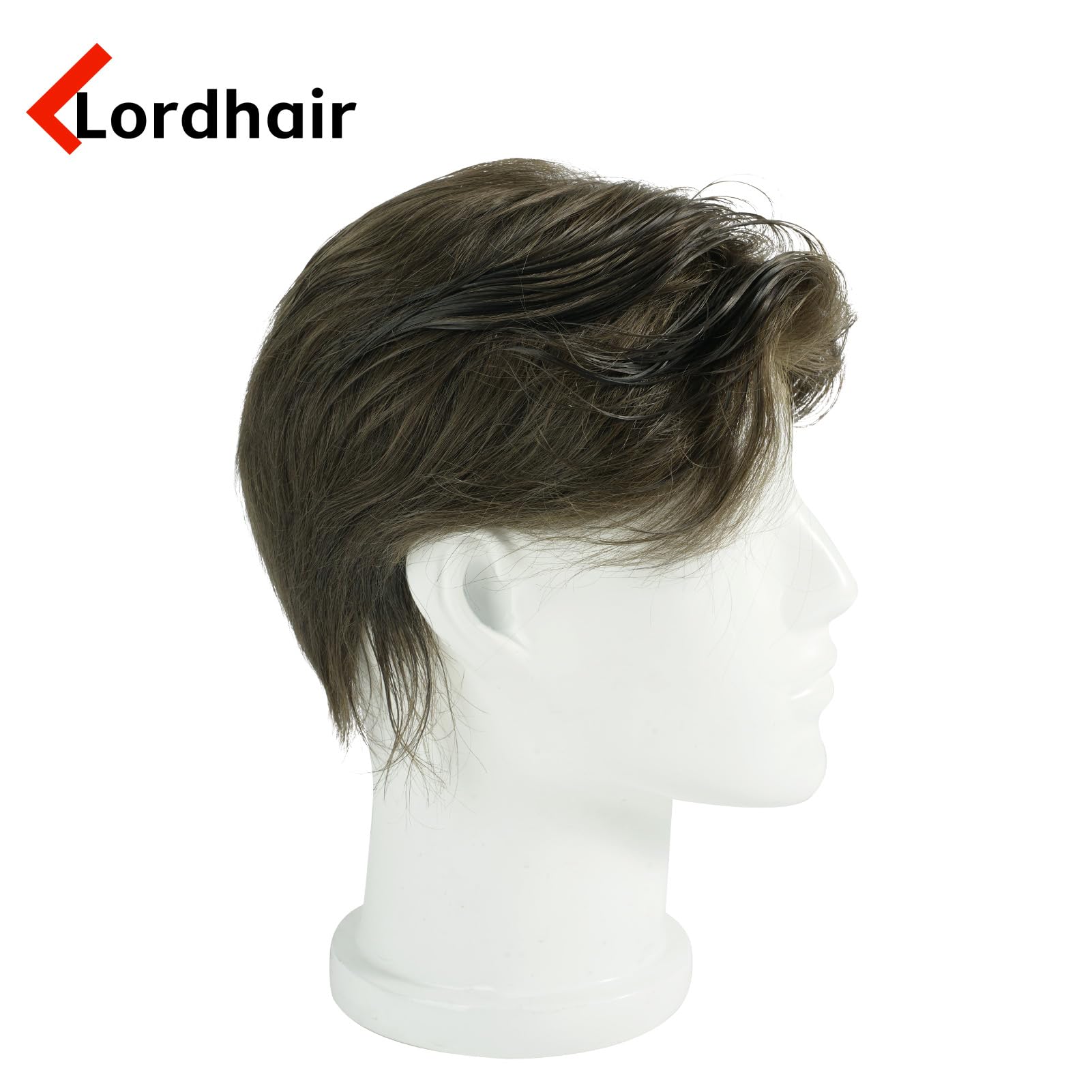 Lordhair Tupet bez węzłów, dla mężczyzn, skóra z prostym wstrzykiwaniem, system włosów ludzkich, rozmiar podstawowy 20 x 25 cm, lekka, średnia gęstość (#4ASH)
